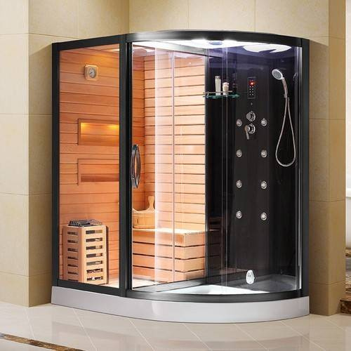 Kabino-sauna sucho-parowa z funkcją hydromasażu AQ-751,180x110x223cm, czarna, prawa
