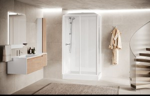 Kabina 4-ścienna z dachem Novellini Media Glass 2P, 120x80 cm, drzwi przesuwne, profil biały połysk