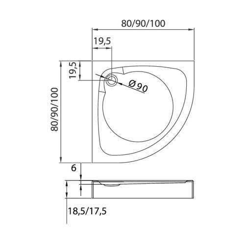 Brodzik półokrągły Cantare 100x100x17,5 cm