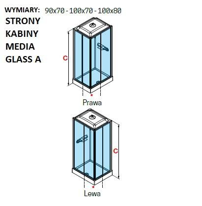 Prostokątna kabina 4-ścienna z dachem i deszczownicą Novellini Media Glass A, 100x70 cm, drzwi przesuwne, wejście z narożnika, profil biały połysk