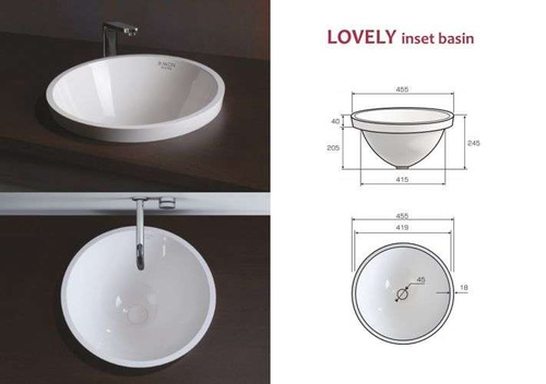 Umywalka wpuszczana w blat Ravon Lovely inset średnica 45,5 cm, biały połysk