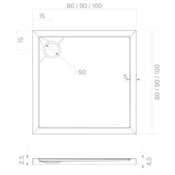 Brodzik New Cantare 80x80x4,5 cm, biały połysk