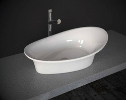 Umywalka Ravon Euphoria nablatowa, biały połysk z pasem w kolorze