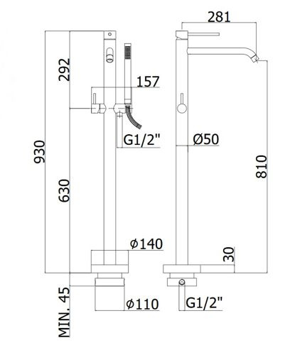 Bateria wolnostojąca wannowa Light, chrom