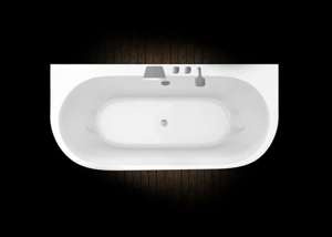 Wanna przyścienna Ravon Sensual Wall z otworami na armaturę, biały połysk