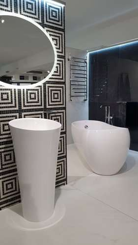 Umywalka wolnostojąca Ravon Saxo, średnica 48 cm, biały połysk