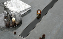Odpływ liniowy podłogowy, czarne szkło 90 cm