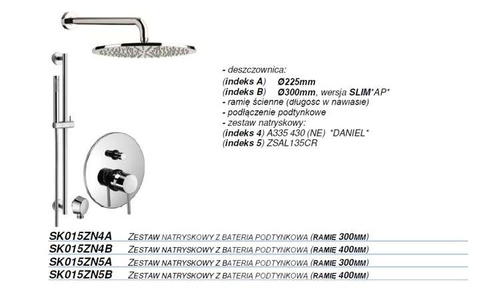 Kompletny zestaw prysznicowy podtynkowy Stick z baterią 2 -drożną, manualną z głowicą 30 cm, ramię ścienne, zestaw natryskowy z drążkiem, chrom