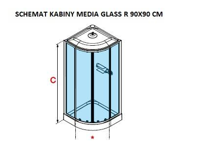 Półokrągła kabina 4-ścienna Novellini Media Glass R, 90x90 cm, drzwi przesuwne, profil biały połysk