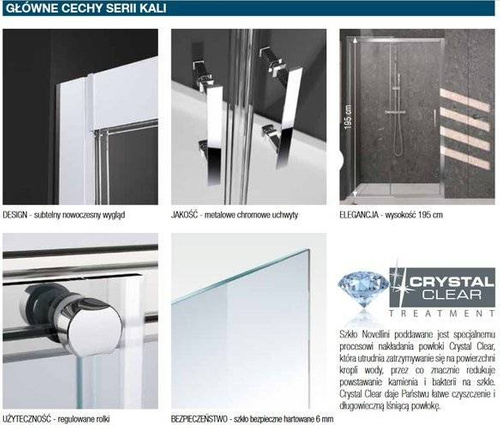 Drzwi Novellini Kali przesuwne z jedną częścią stałą Kali 2P144-1B, zakres regulacji 144-150 cm