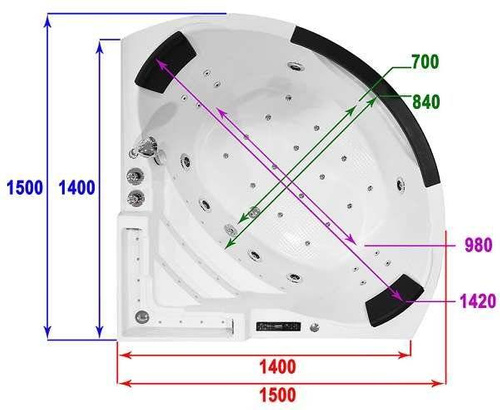 WANNA SPA Z HYDROMASAŻEM JACUZZI AQUAPEUTIC AQ-1678, 2-osobowa 150x150x62 cm