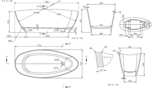 MARMITE RITA bez przelewu, połysk 156x71x57,2