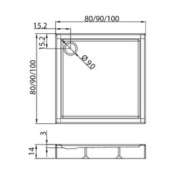 Brodzik Columbus z wypełnieniem styropianowym 90x90x14 cm, biały połysk