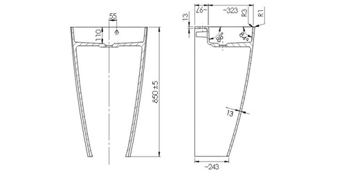 Umywalka wolnostojąca Marmite Ekwador z otworem na armaturę 55x85x43 cm