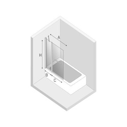 Parawan wannow New Soleo 100x140 cm, część stała ze skrzydłem uchylnym, srebrny