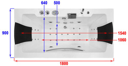 CZARNA WANNA SPA Z HYDROMASAŻEM JACUZZI AQUAPEUTIC AQ-1659, 2-osobowa 180x92x60 cm, PRZESZKLONY FRONT