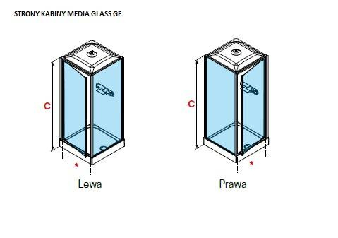 Kwadratowa kabina 4-ścienna Novellini Media Glass GF 80x80 cm, drzwi otwierane, profil biały połysk