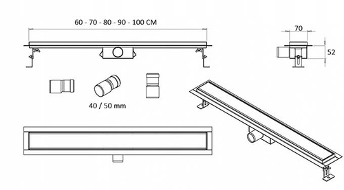 Odpływ liniowy SANITLINE złoty (MOSIĄDZ) 2w1 90 CM