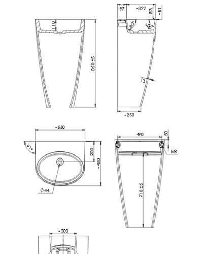 Umywalka wolnostojąca Marmite Boliwia 55x43x85 cm, z otworem na armaturę, biały połysk