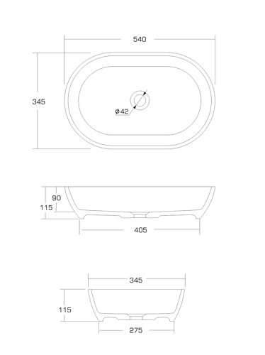 Umywalka Ravon Genesis 54x34x11,5 cm, z korkiem klik-klak, kolor mat lub połysk z palety RAL/NCS