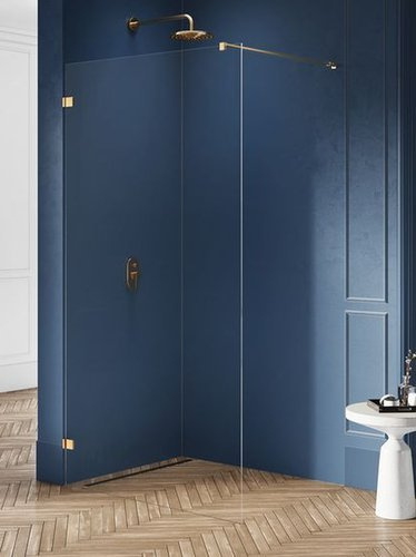 Kabina prysznicowa walk-in Avexa Gold 140x200 cm, szkło 8 mm, profil złoty.