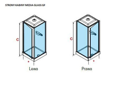 Kwadratowa kabina 4-ścienna Novellini Media Glass GF 90x90 cm, drzwi otwierane, profil biały połysk