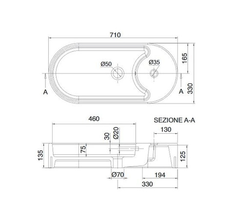 Umywalka nablatowa Seventy, 71x33x13,5 cm, biały połysk