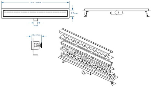 Odpływ liniowy czarny mat 2w1 60 CM, niski syfon 52 mm