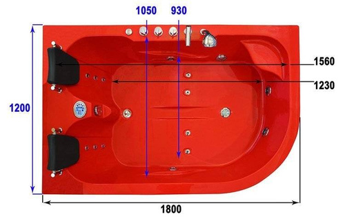WANNA SPA Z HYDROMASAŻEM JACUZZI AQUAPEUTIC AQ-631 PLUS, 2-osobowa 180x120X54 cm lewa, czerwona