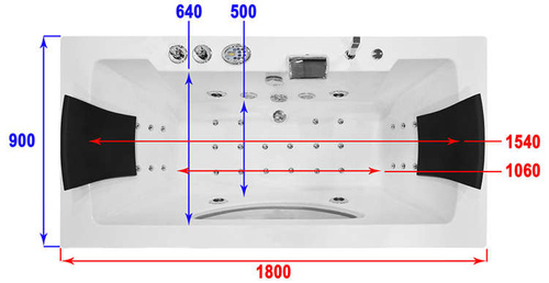 CZARNA WANNA SPA Z HYDROMASAŻEM JACUZZI AQUAPEUTIC AQ-1659 PLUS 2-osobowa 180x92x60 cm, PRZESZKLONY FRONT