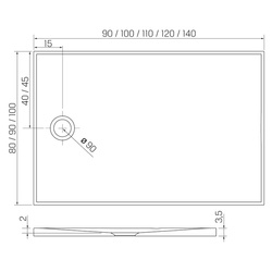 Brodzik konglomeratowy NEX SHADE 120x90x3,5 cm, antracyt RAL 7016 