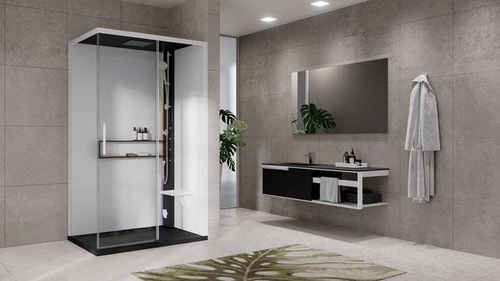KABINA MASAŻOWO-PAROWA Novellini GLAX 2 2.0 2P 140x90 cm, DRZWI PRZESUWNE, SREBRNA, CZARNA LUB CORDA