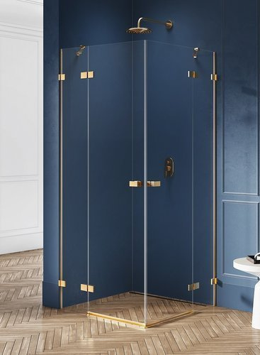 Kabina prysznicowa Avexa Gold 100x110x200 cm z podwójnymi drzwiami, profil złoty.
