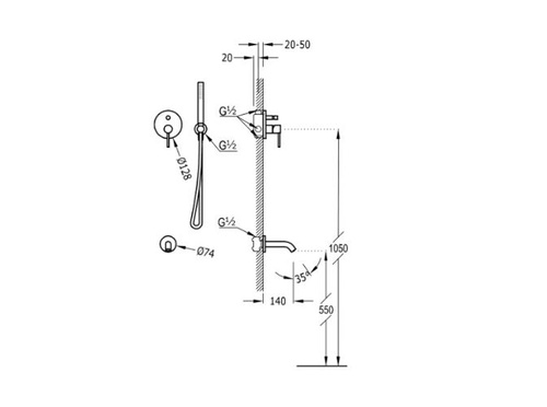 Kompletny system wannowy podtynkowy Study Exclusive, biały mat 