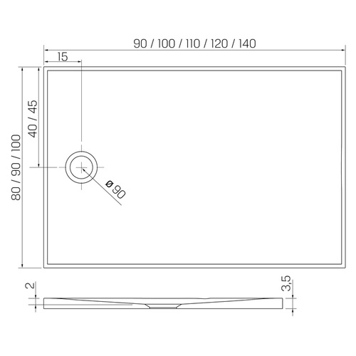 Brodzik konglomeratowy NEX 110x90x3,5 cm, antracyt RAL 7016 