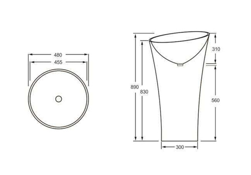 Umywalka wolnostojąca Ravon Saxo, średnica 48 cm, biały połysk