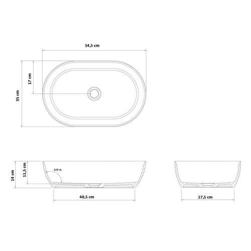 Umywalka Ravon Space nablatowa 54,5x35x14 cm, bikolor personal, mat/połysk z korkiem w kolorze