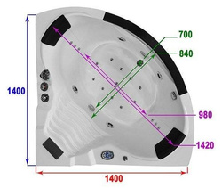 WANNA SPA Z HYDROMASAŻEM JACUZZI AQUAPEUTIC AQ-103, 2-osobowa 140x140x67cm