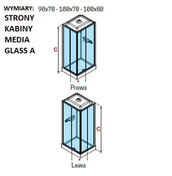 Prostokątna kabina 4-ścienna Novellini Media Glass A 90x70 cm, drzwi przesuwne, wejście z narożnika, profil biały połysk