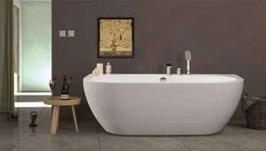 Wanna przyścienna Ravon Sensual Wall z otworami na armaturę, masażem i chromoterapią, biały połysk