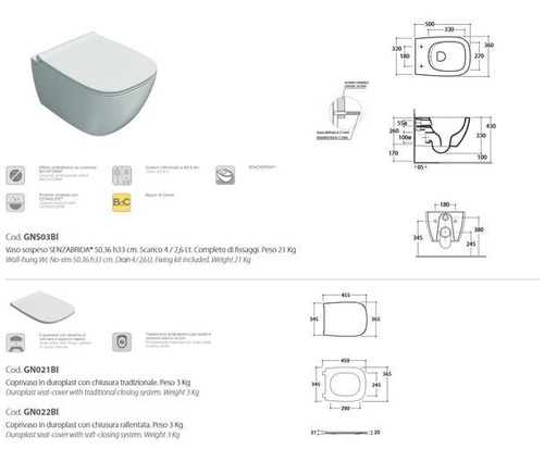 Misa wc wisząca Globo Genesis z deską wolnoopadającą, kolor