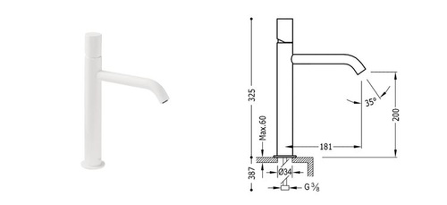 Bateria umywalkowa wysoka Study Exclusive z pokrętłem, biały mat