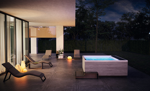 Wanna z hydromasażem Divina XXL Outdoor SPA Plus Novellini, 230x215x85 cm z pokrywą termiczną