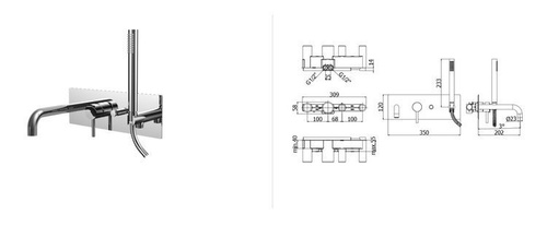 Bateria wannowa podtynkowa Light kompletna zespolona, chrom