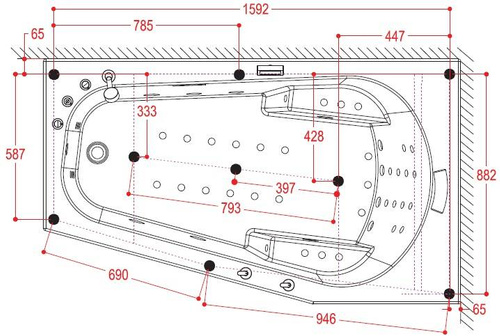 WANNA SPA Z HYDROMASAŻEM ASYMETRYCZNA AQUAPEUTIC AQ-07A, 1-osobowa 170x100x70 cm