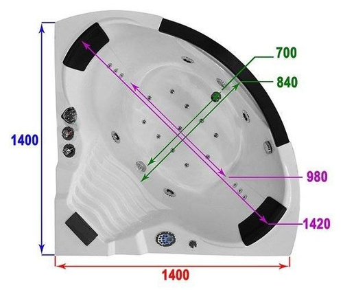 WANNA SPA Z HYDROMASAŻEM JACUZZI AQUAPEUTIC AQ-103, 2-osobowa 140x140x67cm