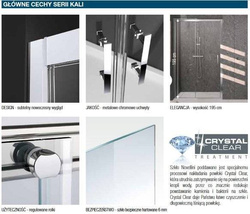 Drzwi Novellini Kali przesuwne z jedną częścią stałą Kali 2P144-1B, zakres regulacji 144-150 cm