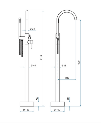 Bateria wannowa wolnostojąca, chrom
