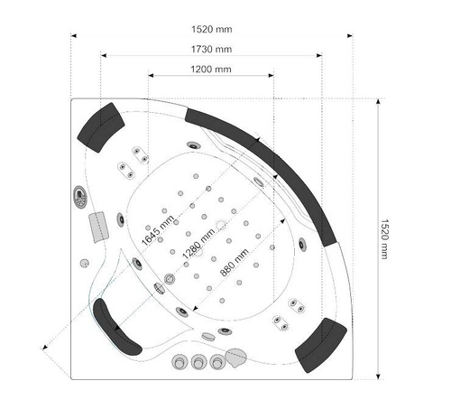 Wanna z hydromasażem narożna SPA AQ-1004 Turbo  2-osobowa, 152x152x56 cm