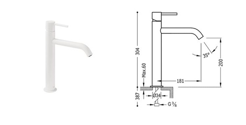 Bateria umywalkowa wysoka Study Exclusive z dźwignią, biały mat